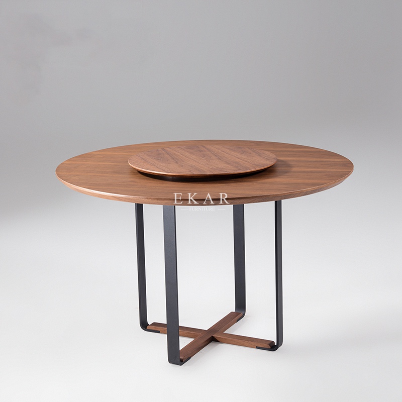 Metal Frame Round Wood Dining Table, Center Round Table