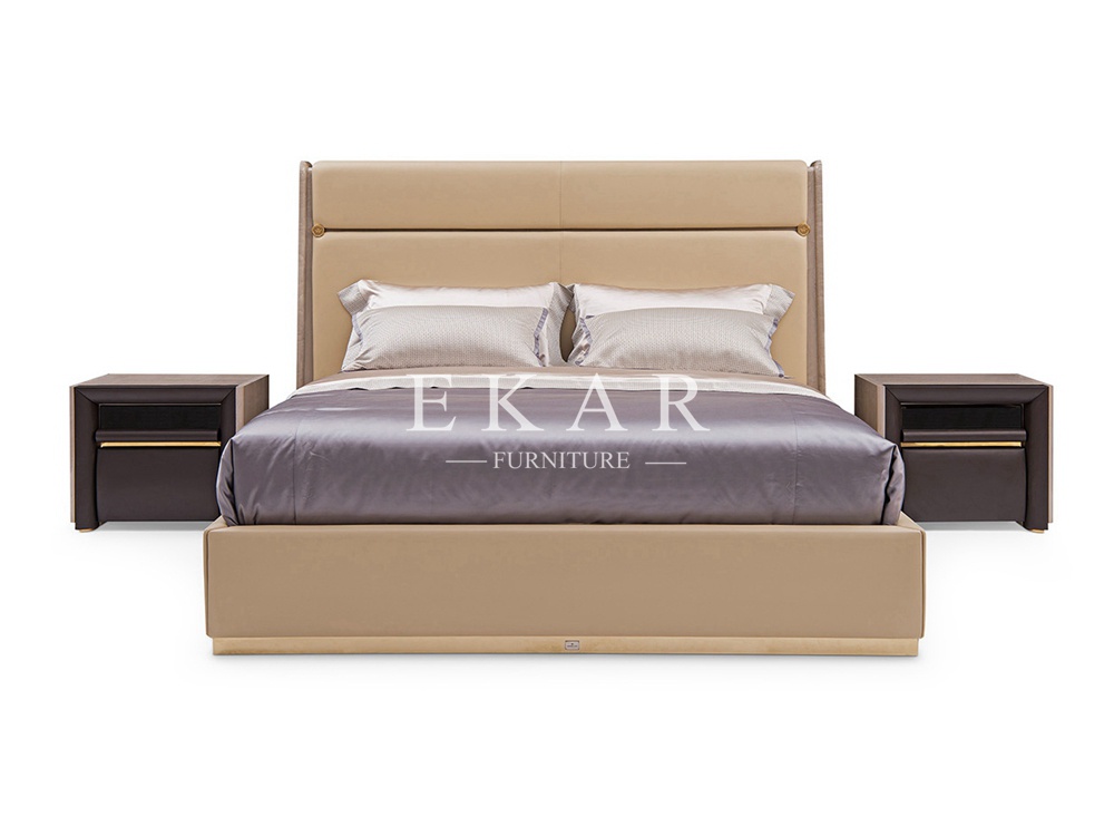 Leather Upholstery Headboard High End King Size Bed
