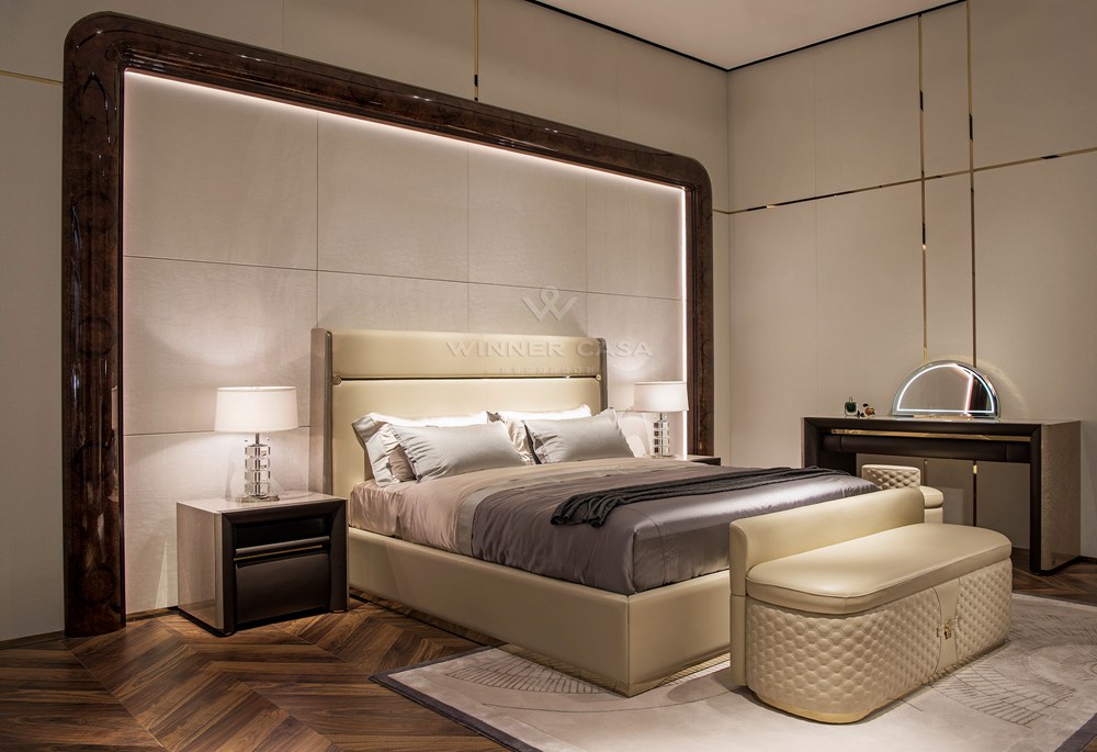 Leather Upholstery Headboard High End King Size Bed