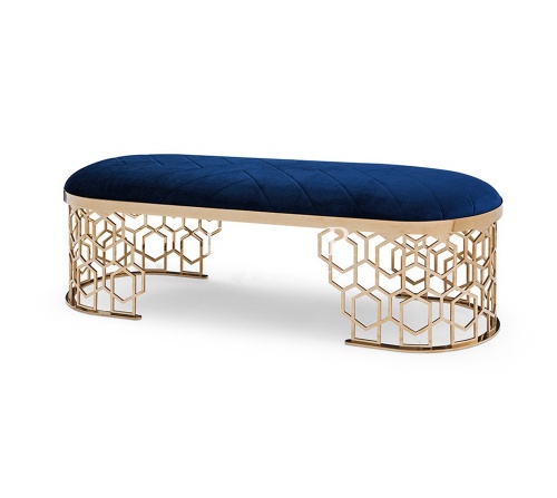 Oval Metal Frame Velvet Upholstery Bed Stool