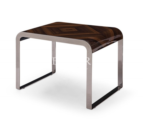 High Gloss Veneer Top Metal Frame End Table