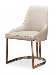 Modern Rose Gold Stainless Steel White PU Leather Dining Chair
