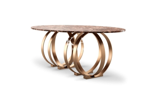Modern Stylish Metal Round Base Long Dining Table