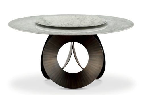 Contemporary Style Marble Top Round Dining Table with stainless steel leg