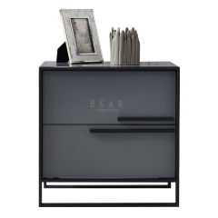 Luxury Black Frosted Bedside Table with Creative Stainless Steel Base