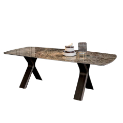 Fashion Design Black Metal Base Long Dining Table