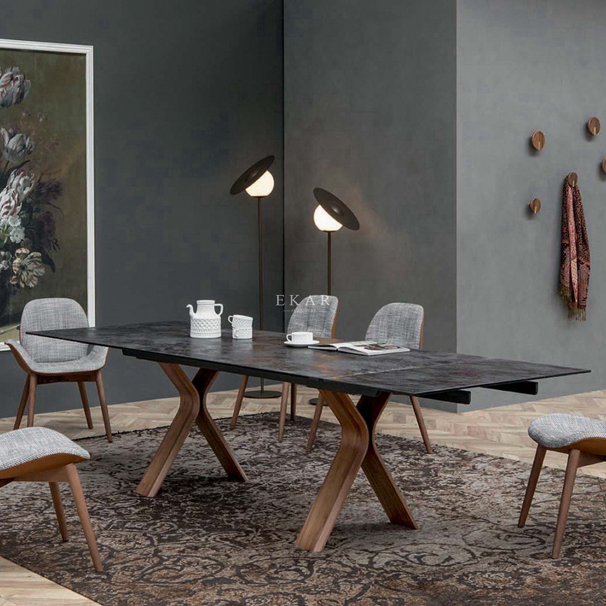 Fashion Design Black Metal Base Long Dining Table