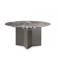 Nordic Luxury Style Modern Minimalist Wooden Base Marble Round Dining Table