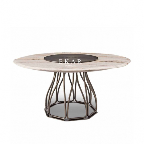Luxury Round Dining Room Furniture Marble Top Rotating Dining Table