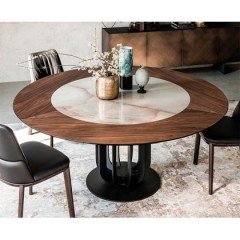 Modern round ceramic solid wood Steel base Dining room table