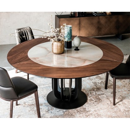 Modern round ceramic solid wood Steel base Dining room table