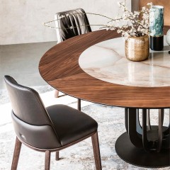 Modern round ceramic solid wood Steel base Dining room table