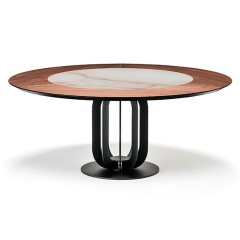 Modern round ceramic solid wood Steel base Dining room table