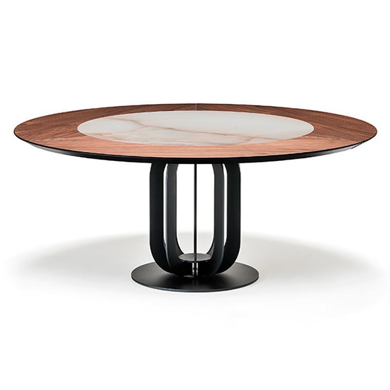 Modern round ceramic solid wood Steel base Dining room table