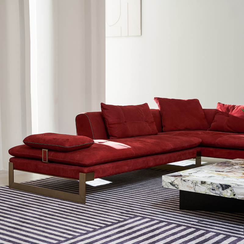 High quality Nordic designer L shape sofa red leather sofa set living room sofas