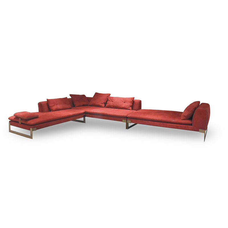 High quality Nordic designer L shape sofa red leather sofa set living room sofas