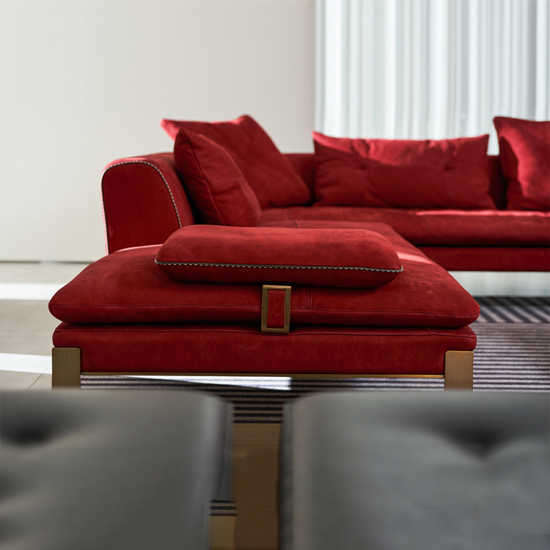 High quality Nordic designer L shape sofa red leather sofa set living room sofas