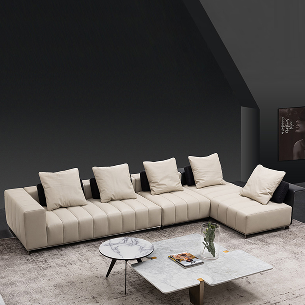 Hot Sale Luxury Design Italian Style Living Room Furniture Genuine Leather Sectional Sofa Freely Combined Modular Sofa Set