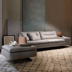 Italian Contemporary Design Leather Metal Base L Shaped Sofa