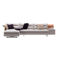 Italian Contemporary Design Leather Metal Base L Shaped Sofa
