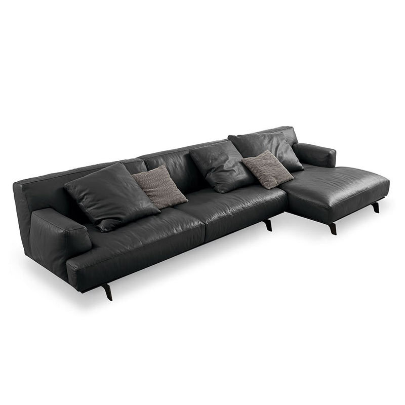 Ghế sofa lớn bằng da, ghế dài màu đen phòng khách