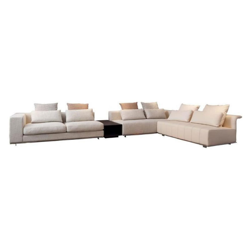 Thiết kế Châu Âu Khung thép không gỉ Da sợi nhỏ và Sofa vải lanh