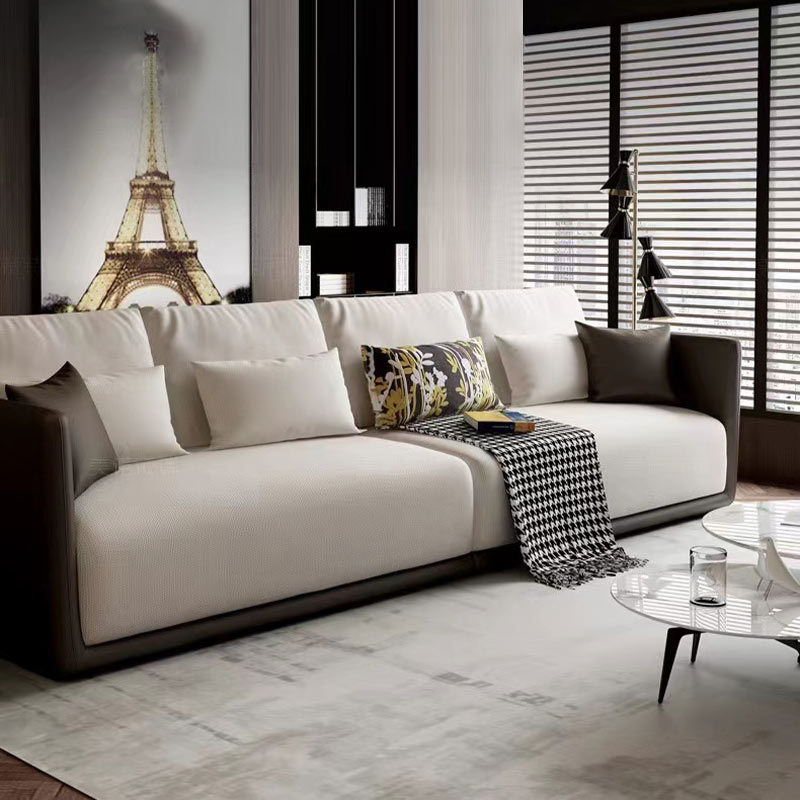 Contemporary Long Leather and Fabric Couch Sofa - Modern Design