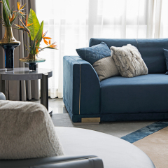 Modern Design Navy Blue Leather Living Room Sofa Set