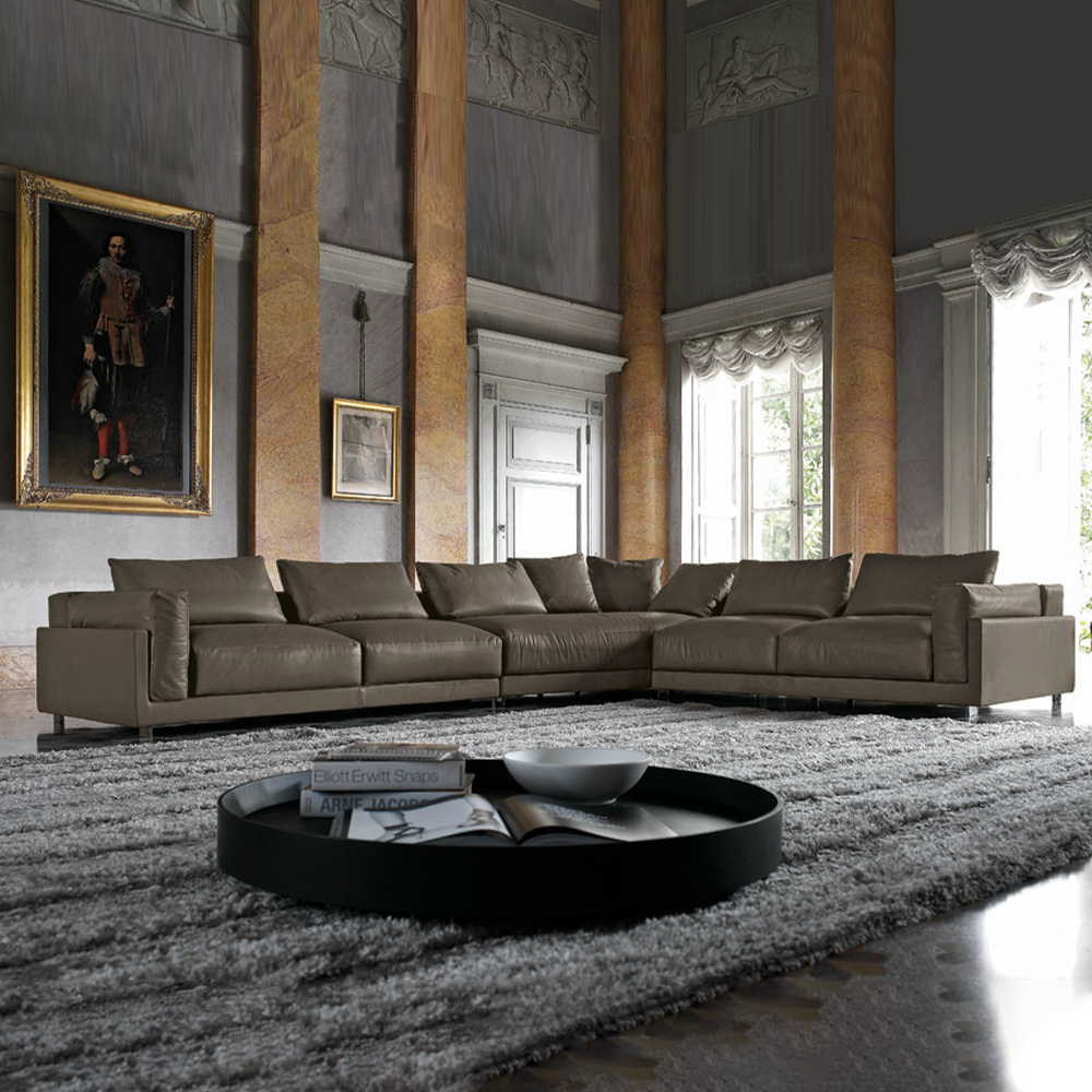Elegant Italian Leather Sofa Cream Couch Set