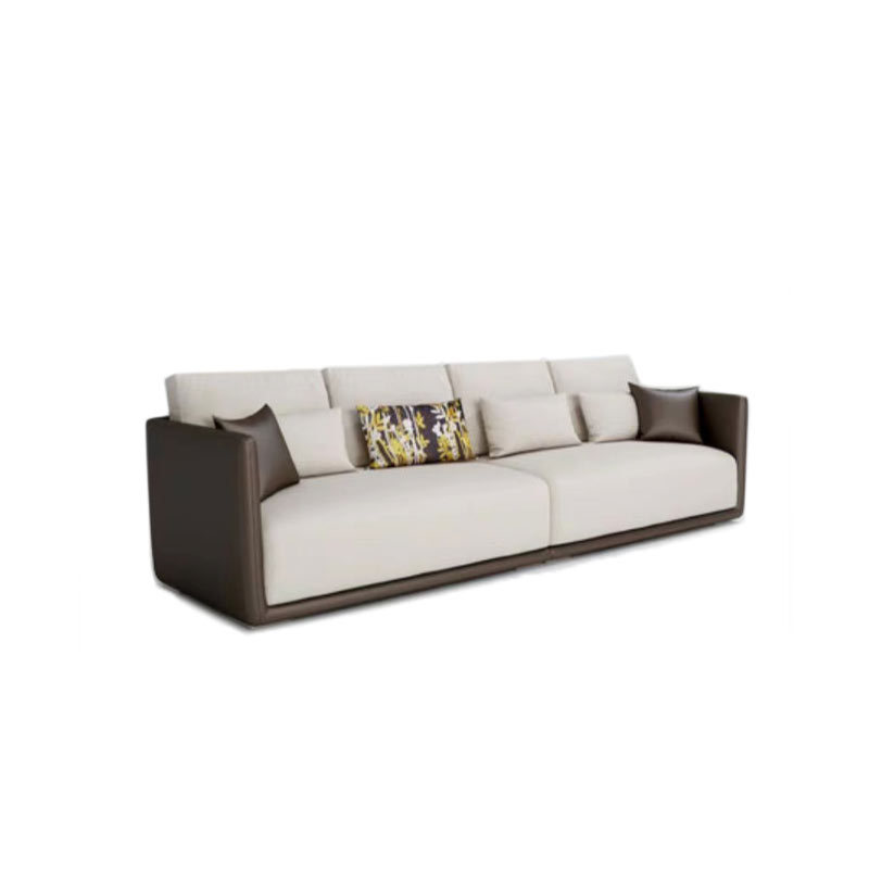 Contemporary Long Leather and Fabric Couch Sofa - Modern Design