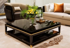 Chic Black Square Wooden Leg Coffee Table