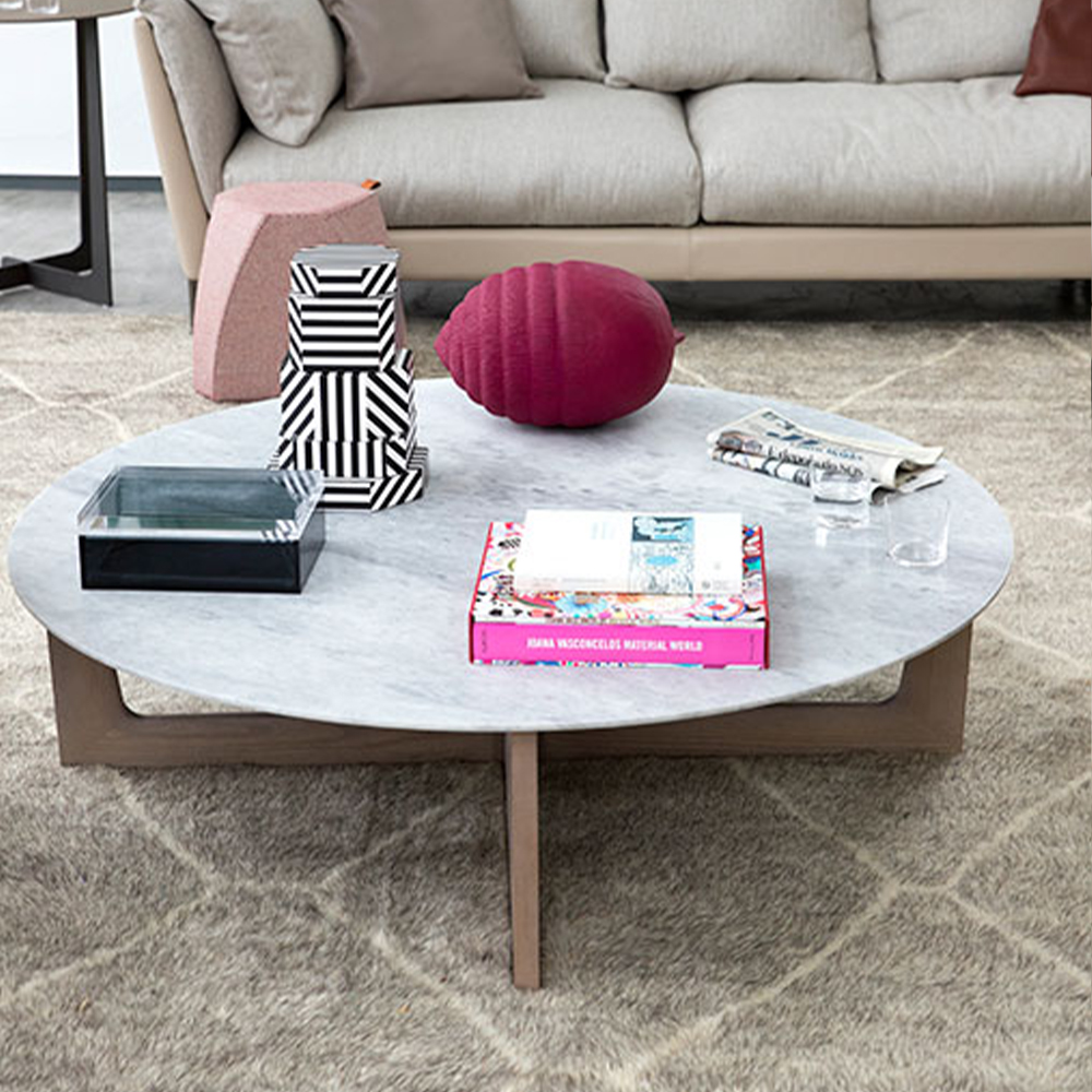 Round White Marble Top Metal Frame Coffee Table