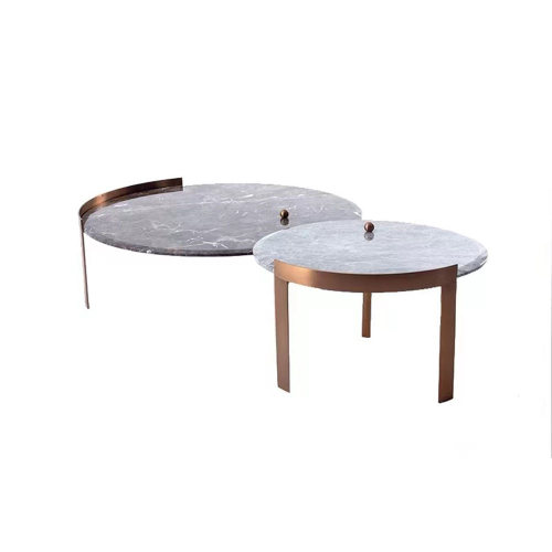 Metal Frame Round Marble Top Coffee Table Set