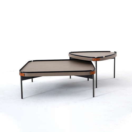 Round Leather Metal Frame Coffee Table