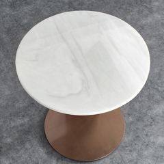 Round Shaped White Marble Top Metal Base Corner Table
