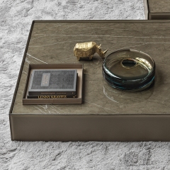 Plywood cover with hard-leather marble on top coffee table