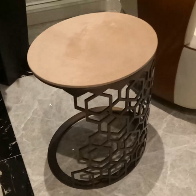 Modern round hardware brushed bronze corner table
