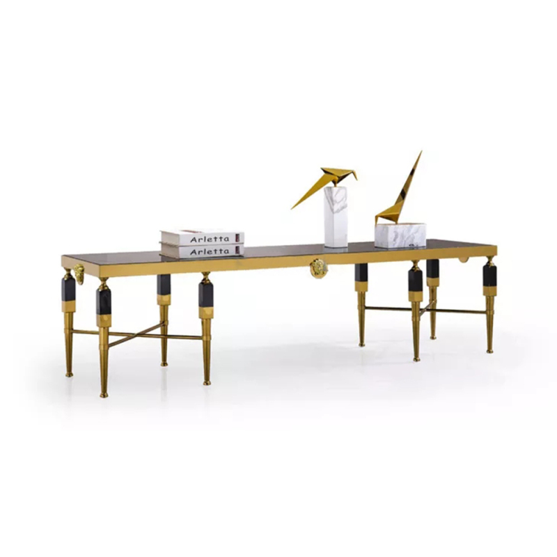 Contemporary Gold Metal Marble Top Corner Table