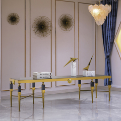 Contemporary Gold Metal Rectangular Marble Top Corner Table