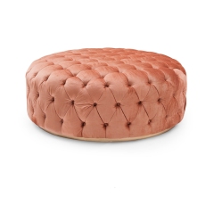 Orange velvet round classic footstool