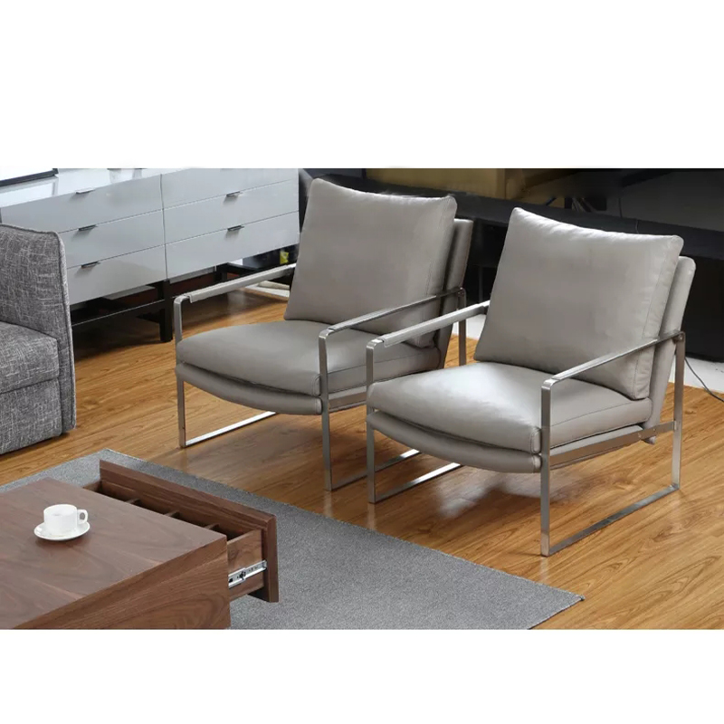 Modern Simple Fashional Designed Cool-colored Metal and Leather Conference Leisure Armchair