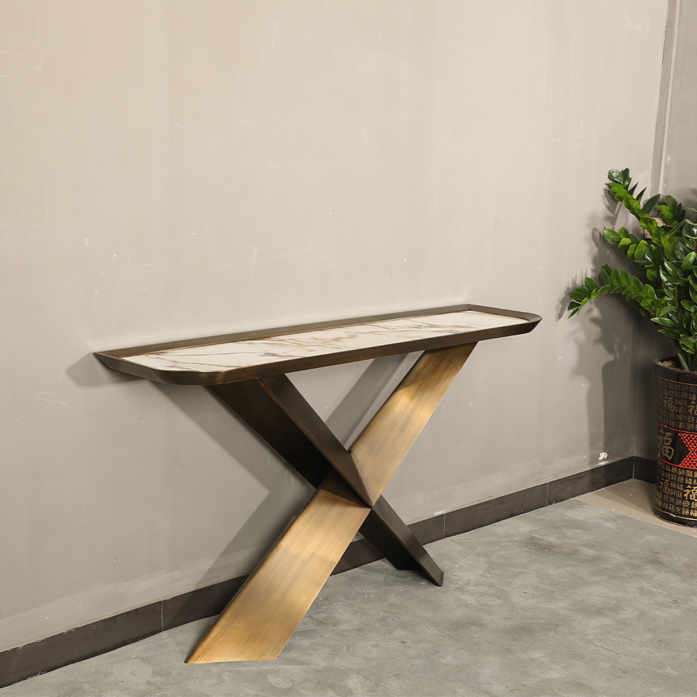 Metal X Shaped Base Modern Italian Style Console Table