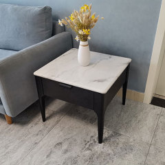 Square Marble Top Corner Side Table With Drawer