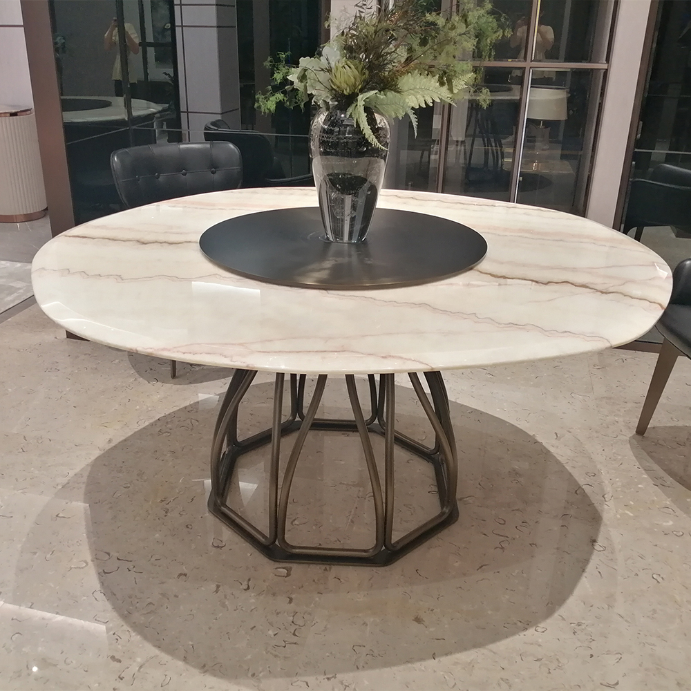 Luxurious round rotating marble top restaurant dining table