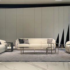 Minimalist Design White Leather Metal Frame Living Room Modern Sofa Set