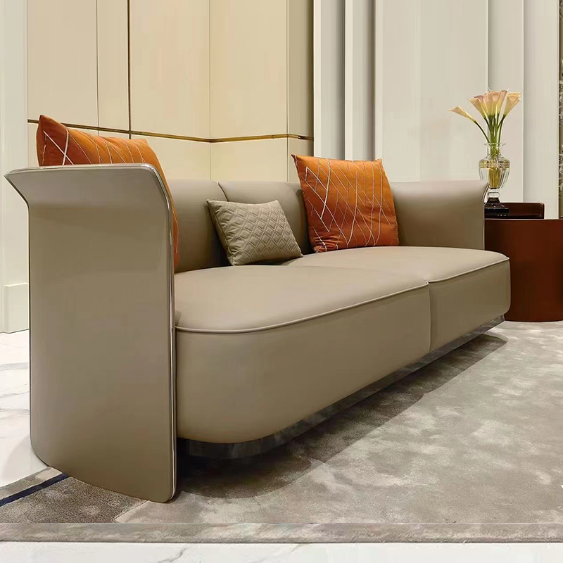 Metal frame modern armrest side curved panel living room sofa