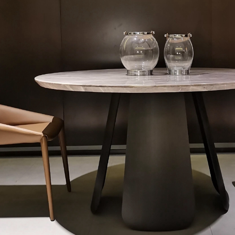 MDF lacquer in matte black stainless steel in pure copper brushed dinning table