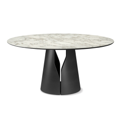 Ceramics on top and base made of matel in matte black dining table