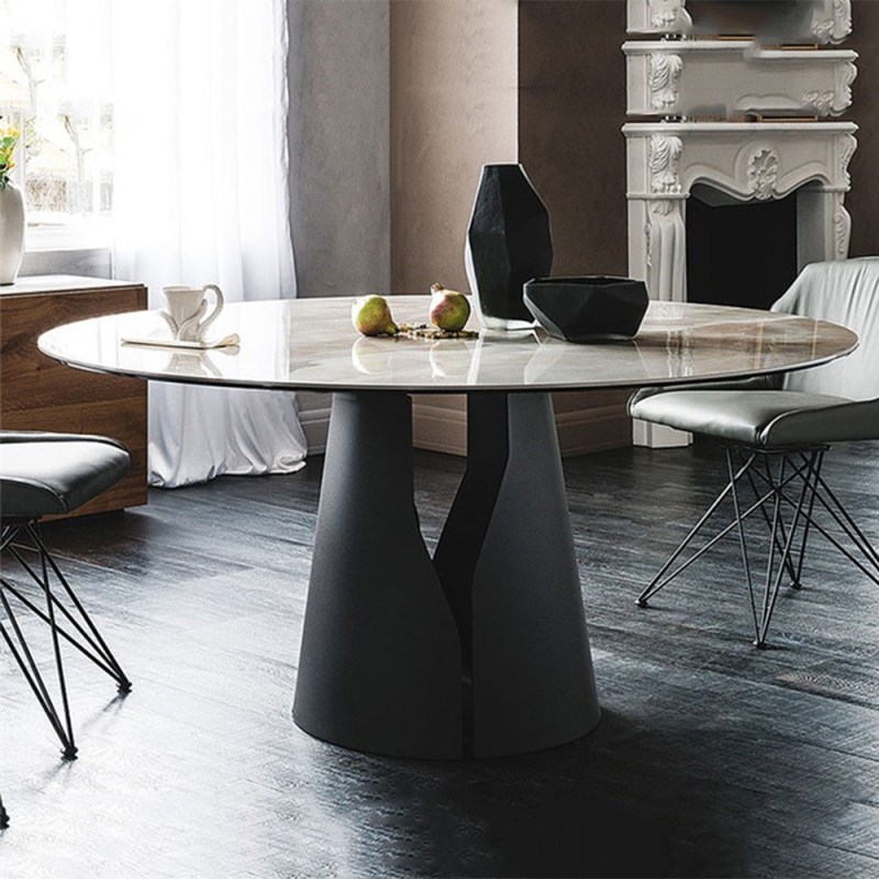 Ceramics on top and base made of matel in matte black dining table