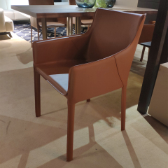 Metal frame hard leather dining chair